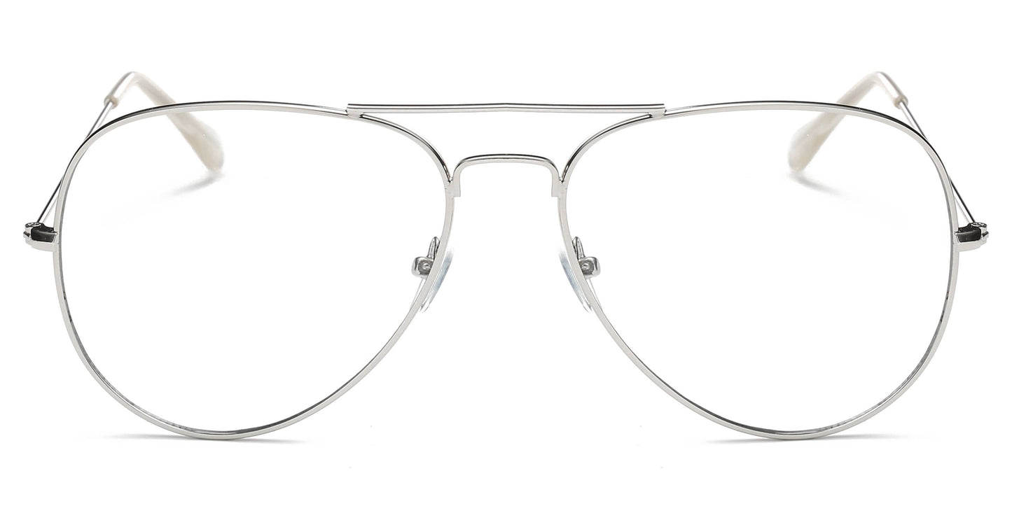 Classic Pilot Aviator Anti Blue Light Blocker Glasses: Silver / Black Pouch