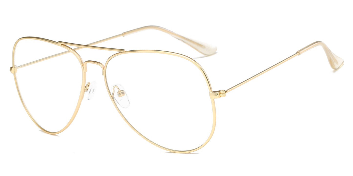 Classic Pilot Aviator Anti Blue Light Blocker Glasses: Silver / Black Pouch