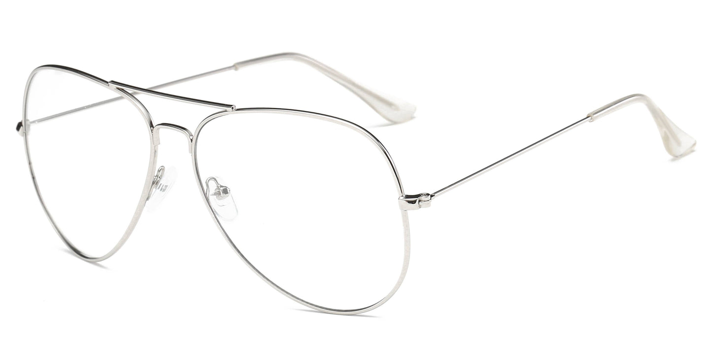 Classic Pilot Aviator Anti Blue Light Blocker Glasses: Silver / Black Pouch